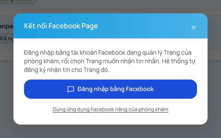 Hộp thoại kết nối Facebook Page