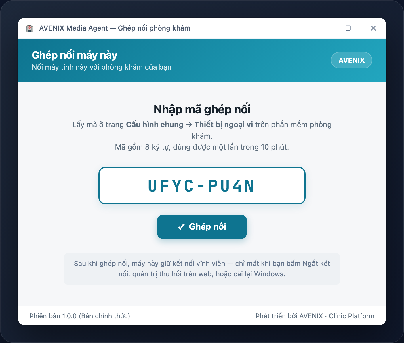 Cửa sổ nhập mã ghép nối trên phần mềm Windows