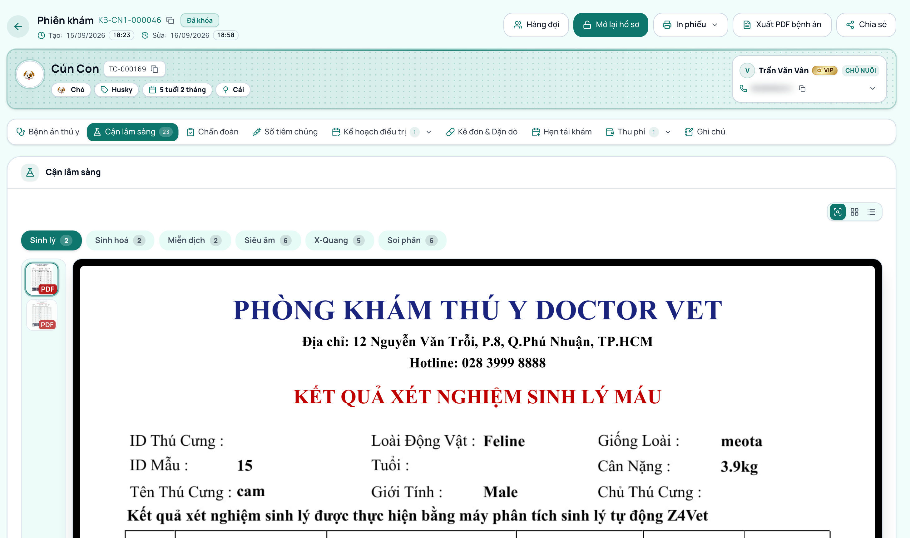 Kết quả cận lâm sàng thú y